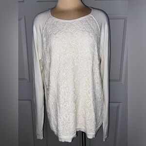 Elle Ivory Crochet Lace Front Sweater XL | Cozy Chic Knit Winter Style